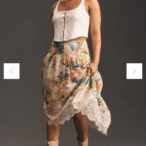 Anthropologie 2X Floral Lace High Low Asymmetrical Lace Plus Skirt EUC